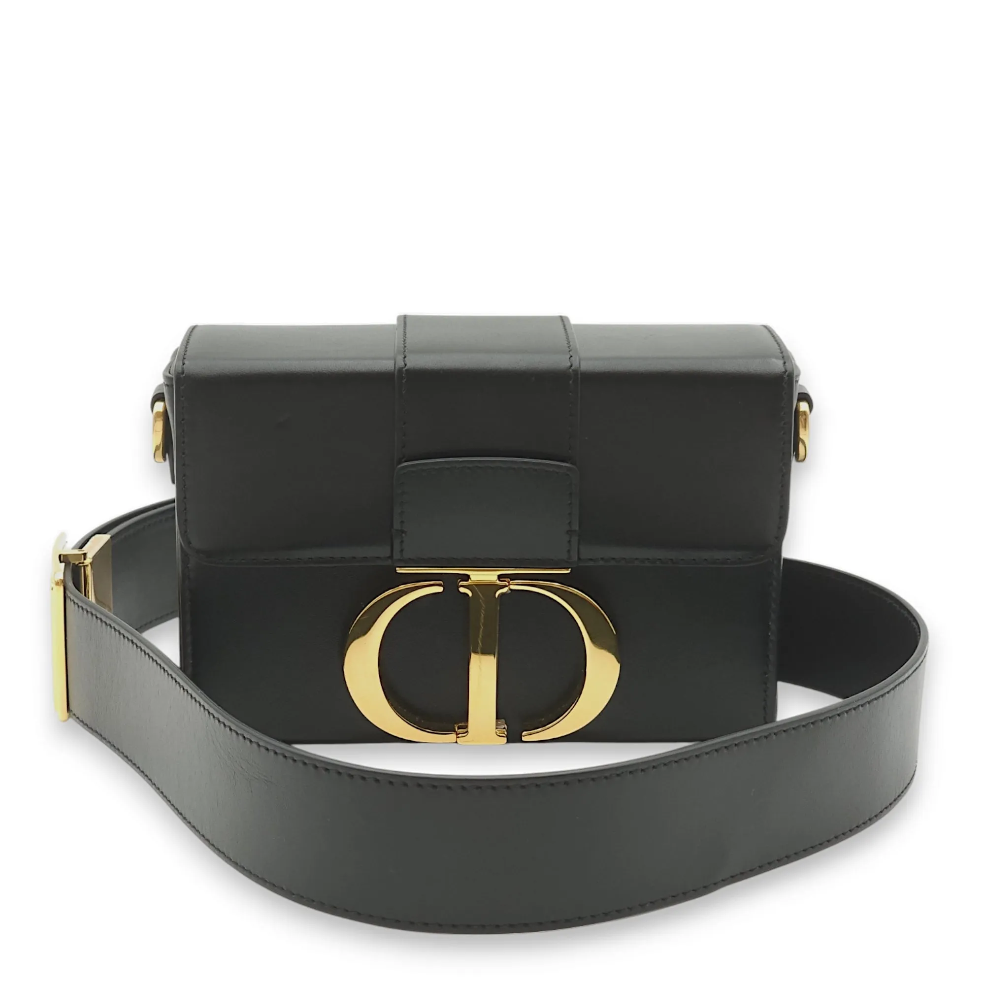 30 Montaigne Box Black Crossbody Bag in Calfskin, Gold hardware