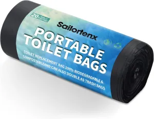 80/60/20 Portable Camping Toilet Bags 100% Compostable 8 Gallon Use with 5 Gallon Bucket Toilet, Camp Toilet Waste Bags, Disposable Biodegradable Poop Bags for Outdoor Camping