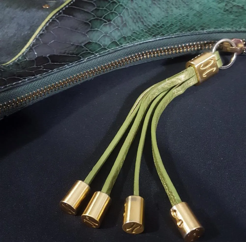 90s Cole Haan Green Gold Fish Patchwork Leather & Calf Hair Bag