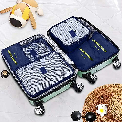 aKing Packing Cubes Set of 6 Travel Organizers with Laundry Bag for Travel Compression(Navy)