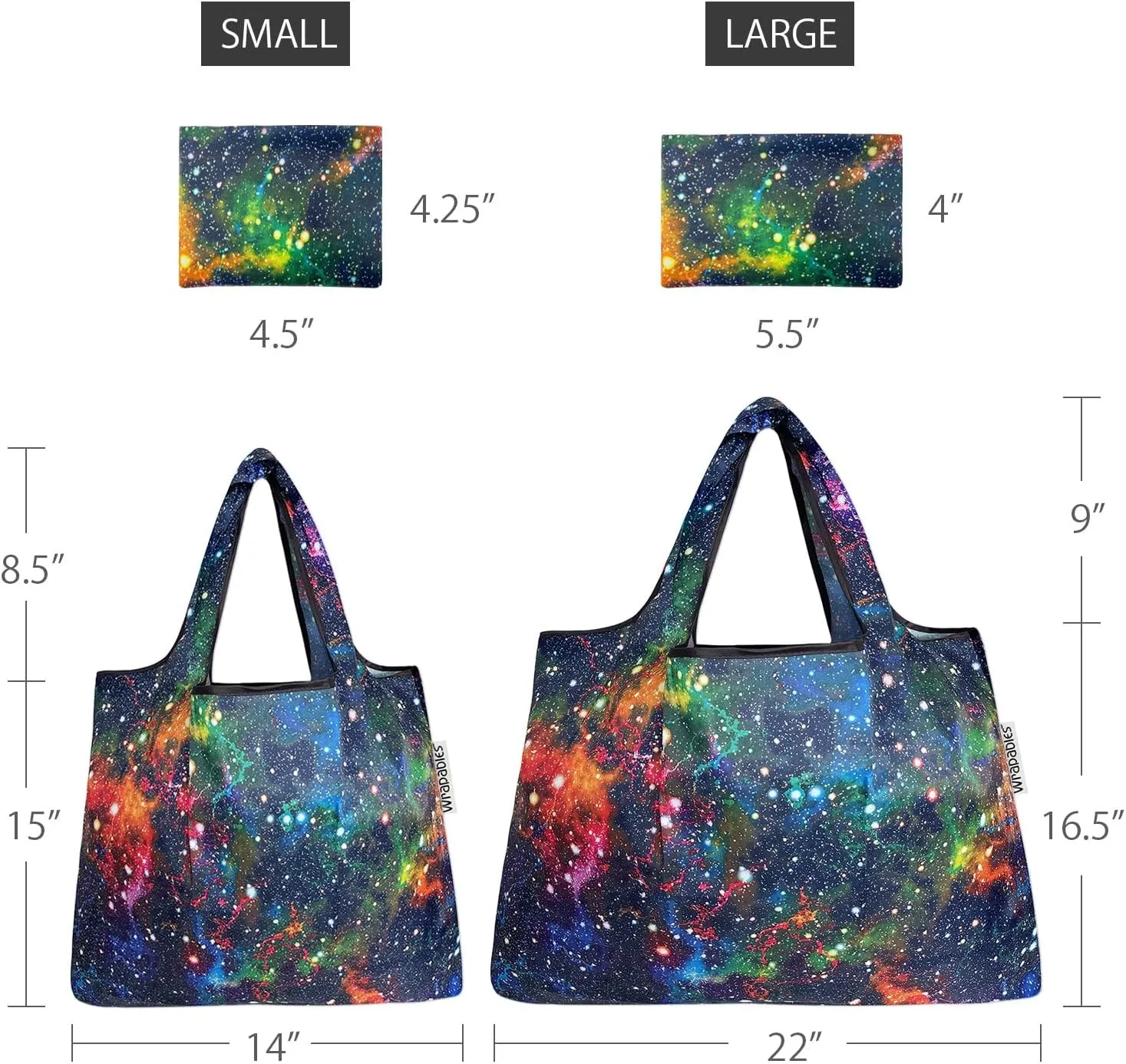 allydrew Large & Small Foldable Tote Nylon Reusable Grocery Bags, Set of 4