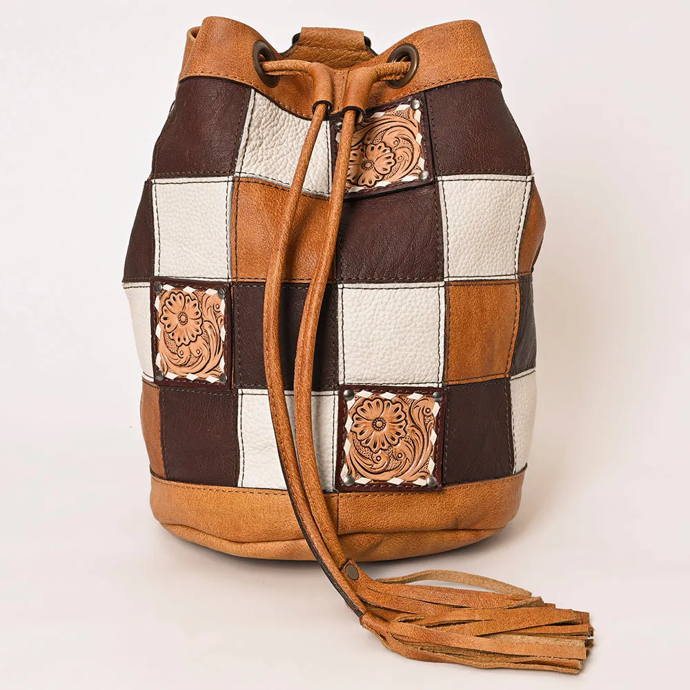 American Darling Bucket Hand Tooled Hair On Genuine Leather Women Bag Western Handbag Purse