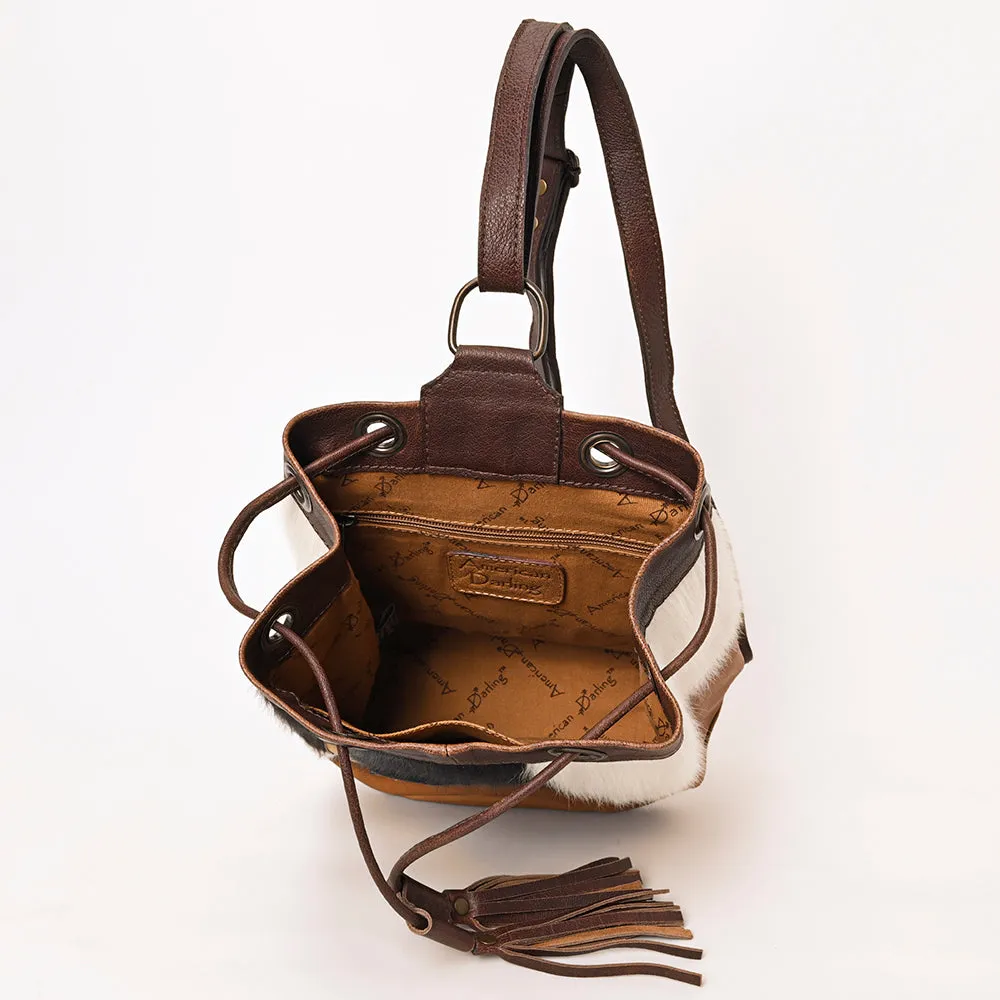 American Darling Bucket Hand Tooled Hair On Genuine Leather Women Bag Western Handbag Purse