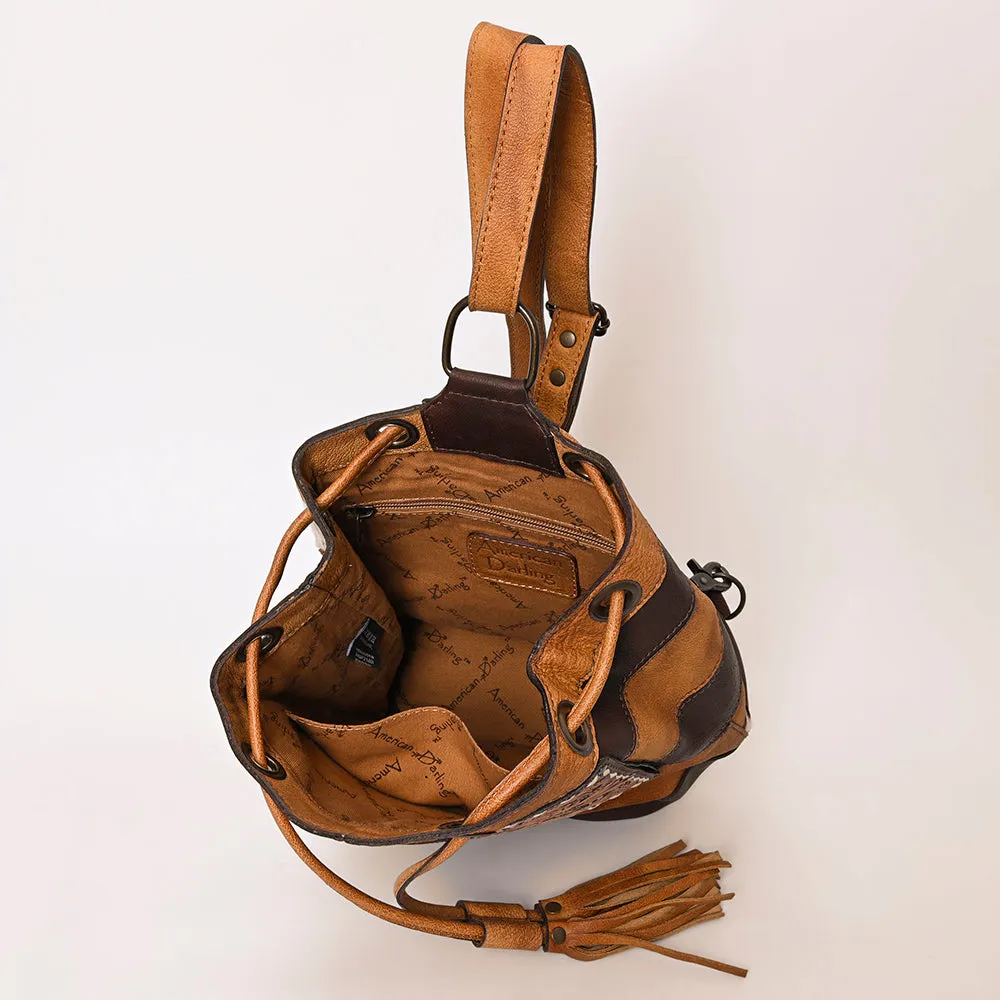 American Darling Bucket Hand Tooled Hair On Genuine Leather Women Bag Western Handbag Purse