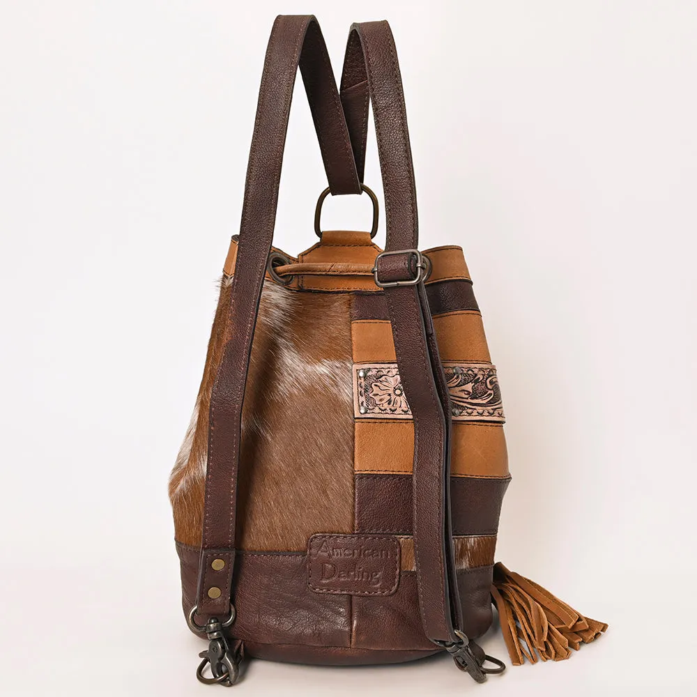 American Darling Bucket Hand Tooled Hair On Genuine Leather Women Bag Western Handbag Purse