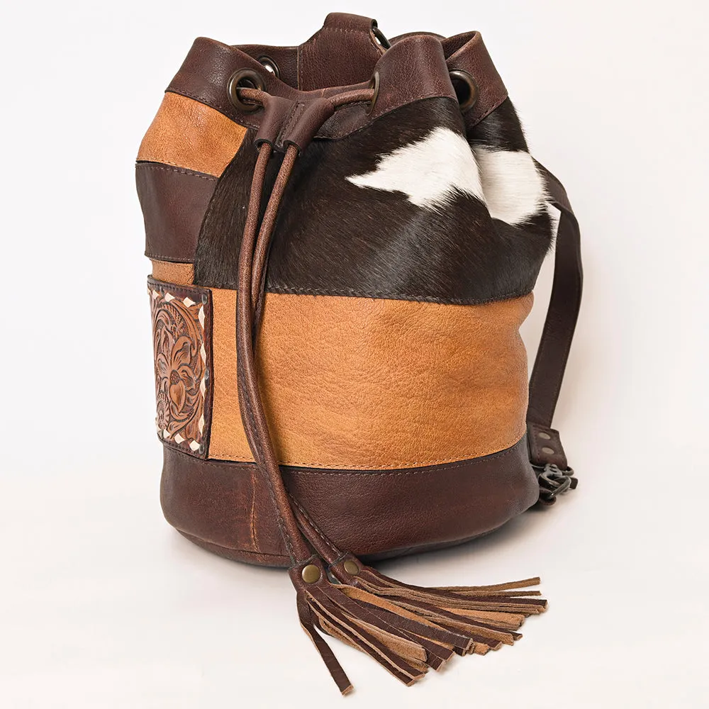 American Darling Bucket Hand Tooled Hair On Genuine Leather Women Bag Western Handbag Purse