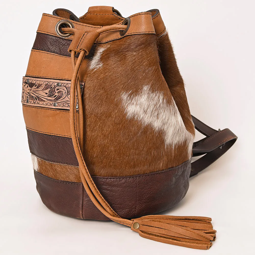 American Darling Bucket Hand Tooled Hair On Genuine Leather Women Bag Western Handbag Purse