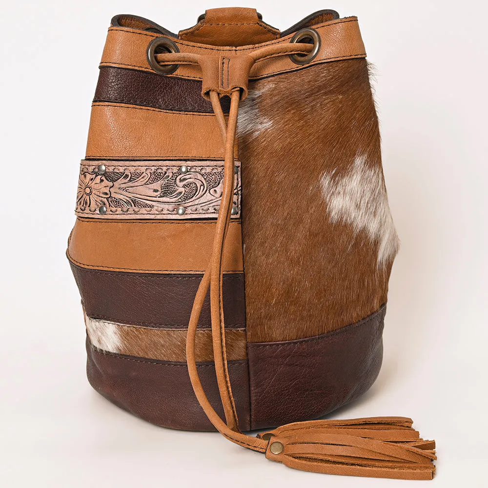 American Darling Bucket Hand Tooled Hair On Genuine Leather Women Bag Western Handbag Purse