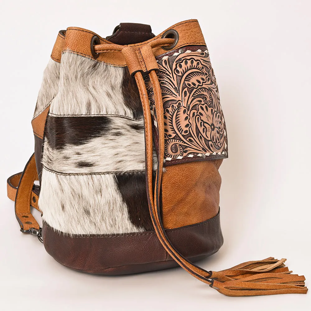 American Darling Bucket Hand Tooled Hair On Genuine Leather Women Bag Western Handbag Purse