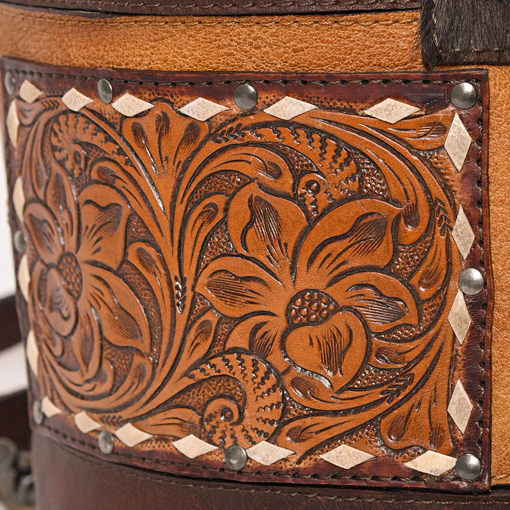 American Darling Bucket Hand Tooled Hair On Genuine Leather Women Bag Western Handbag Purse