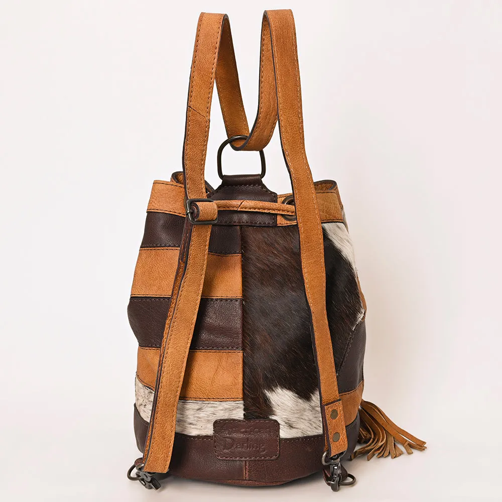 American Darling Bucket Hand Tooled Hair On Genuine Leather Women Bag Western Handbag Purse
