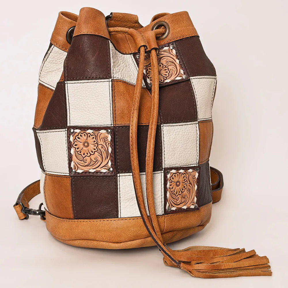 American Darling Bucket Hand Tooled Hair On Genuine Leather Women Bag Western Handbag Purse