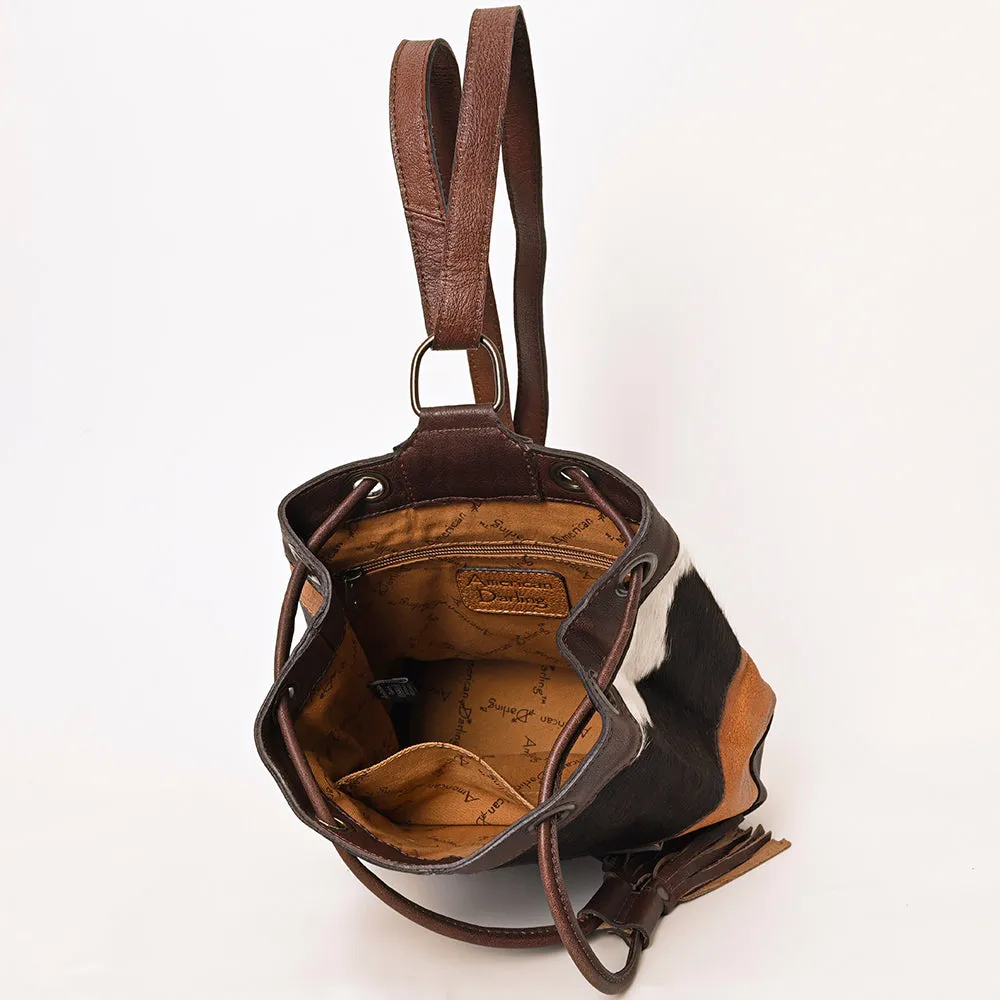 American Darling Bucket Hand Tooled Hair On Genuine Leather Women Bag Western Handbag Purse
