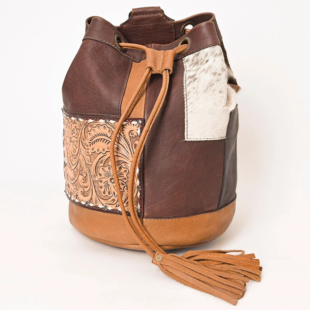 American Darling Bucket Hand Tooled Hair On Genuine Leather Women Bag Western Handbag Purse