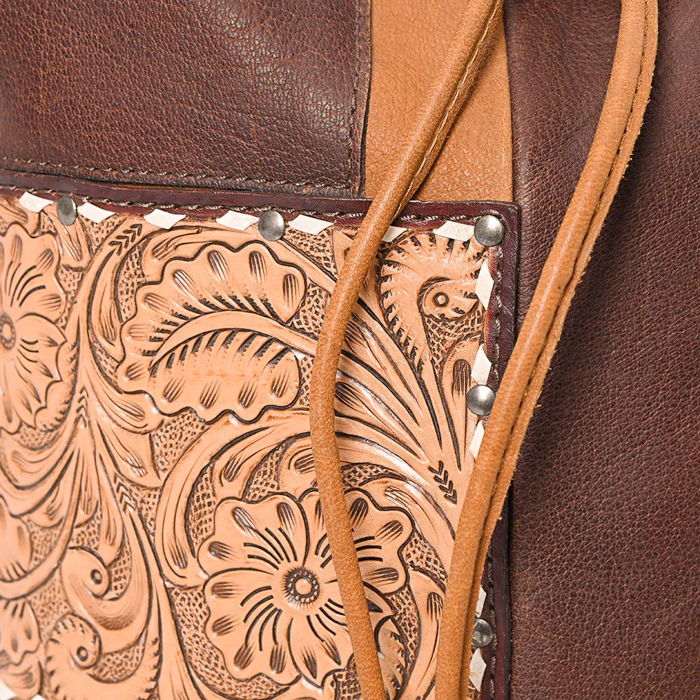 American Darling Bucket Hand Tooled Hair On Genuine Leather Women Bag Western Handbag Purse