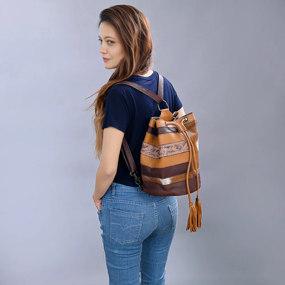 American Darling Bucket Hand Tooled Hair On Genuine Leather Women Bag Western Handbag Purse