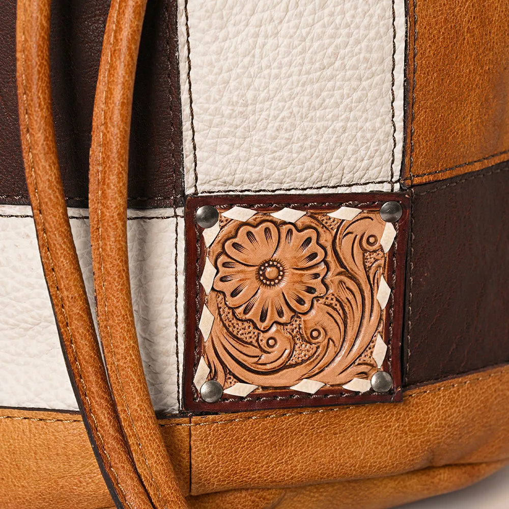 American Darling Bucket Hand Tooled Hair On Genuine Leather Women Bag Western Handbag Purse