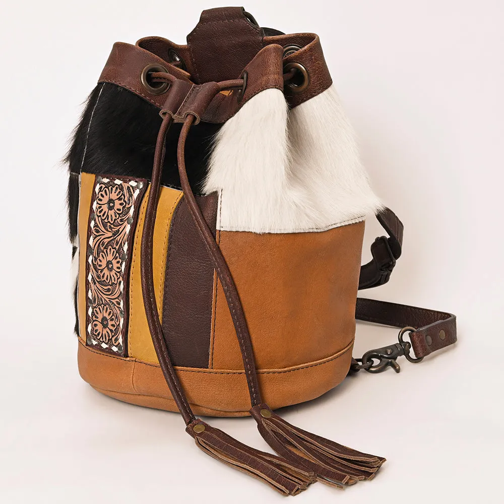 American Darling Bucket Hand Tooled Hair On Genuine Leather Women Bag Western Handbag Purse