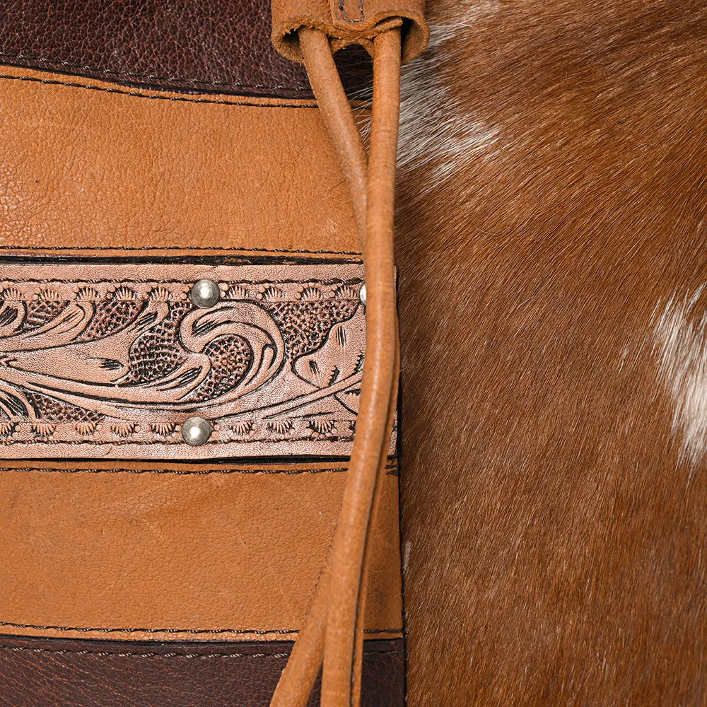 American Darling Bucket Hand Tooled Hair On Genuine Leather Women Bag Western Handbag Purse