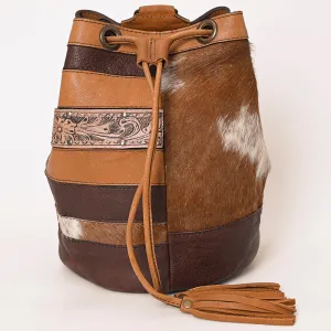 American Darling Bucket Hand Tooled Hair On Genuine Leather Women Bag Western Handbag Purse