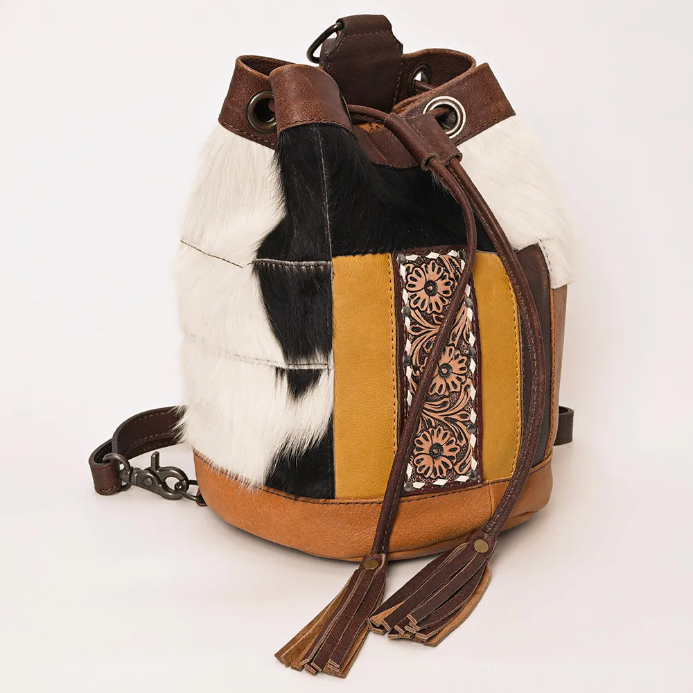 American Darling Bucket Hand Tooled Hair On Genuine Leather Women Bag Western Handbag Purse