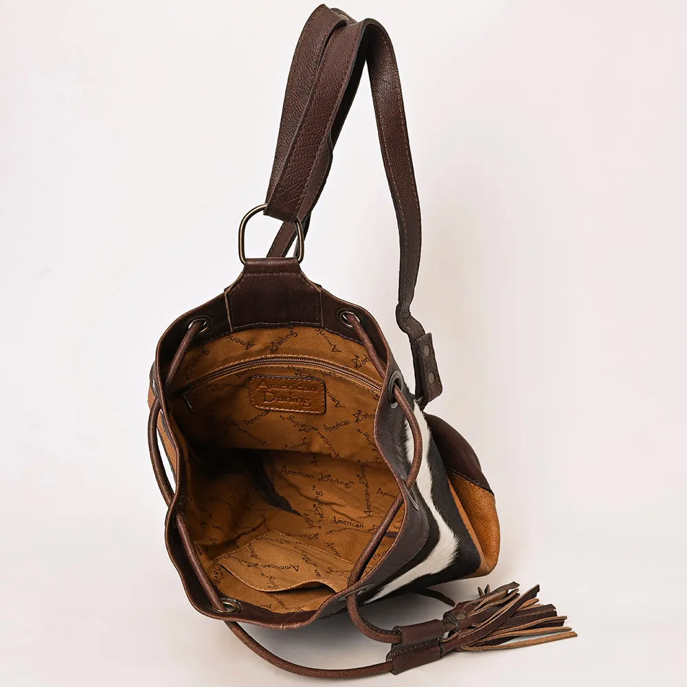 American Darling Bucket Hand Tooled Hair On Genuine Leather Women Bag Western Handbag Purse