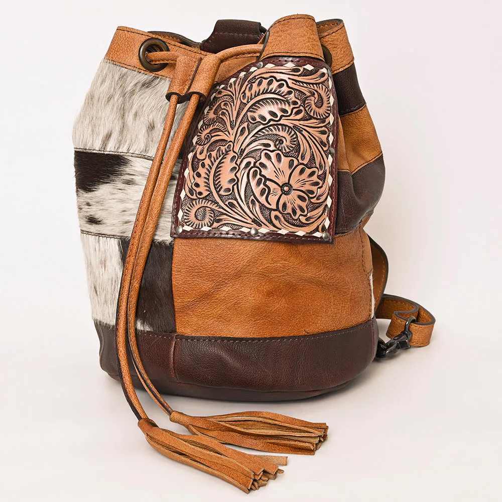 American Darling Bucket Hand Tooled Hair On Genuine Leather Women Bag Western Handbag Purse