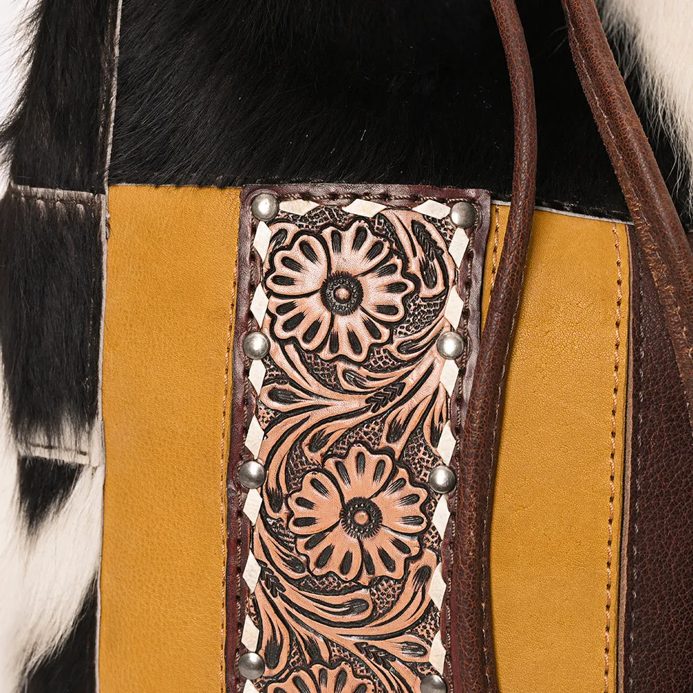 American Darling Bucket Hand Tooled Hair On Genuine Leather Women Bag Western Handbag Purse