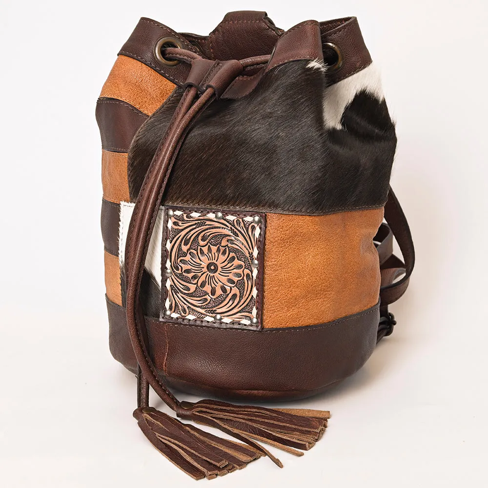 American Darling Bucket Hand Tooled Hair On Genuine Leather Women Bag Western Handbag Purse