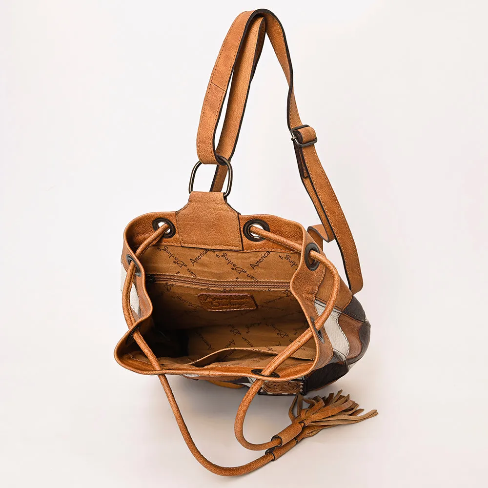 American Darling Bucket Hand Tooled Hair On Genuine Leather Women Bag Western Handbag Purse
