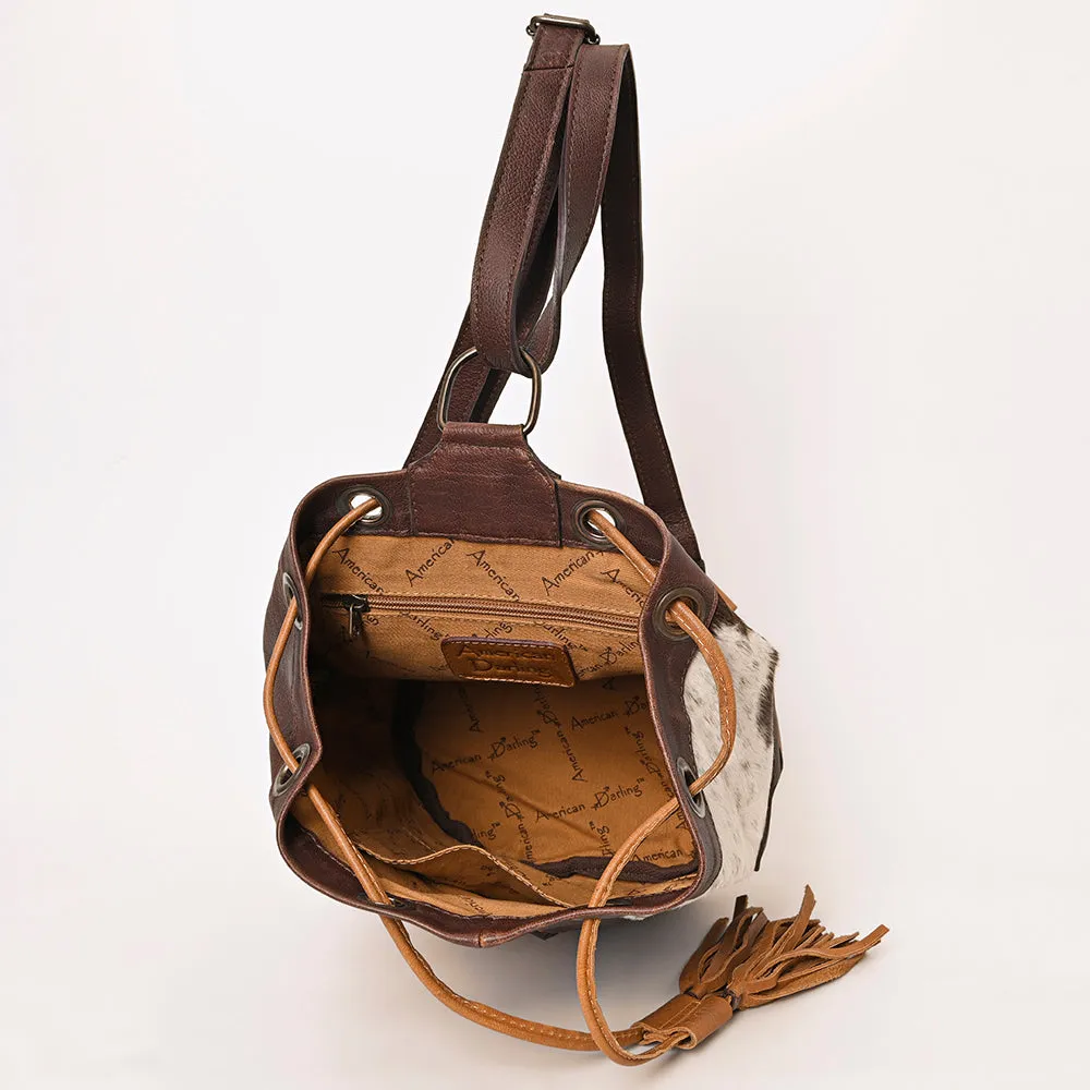 American Darling Bucket Hand Tooled Hair On Genuine Leather Women Bag Western Handbag Purse