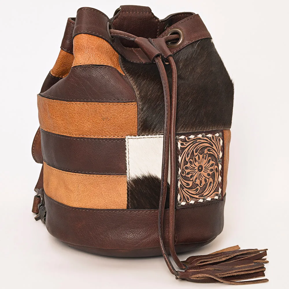 American Darling Bucket Hand Tooled Hair On Genuine Leather Women Bag Western Handbag Purse