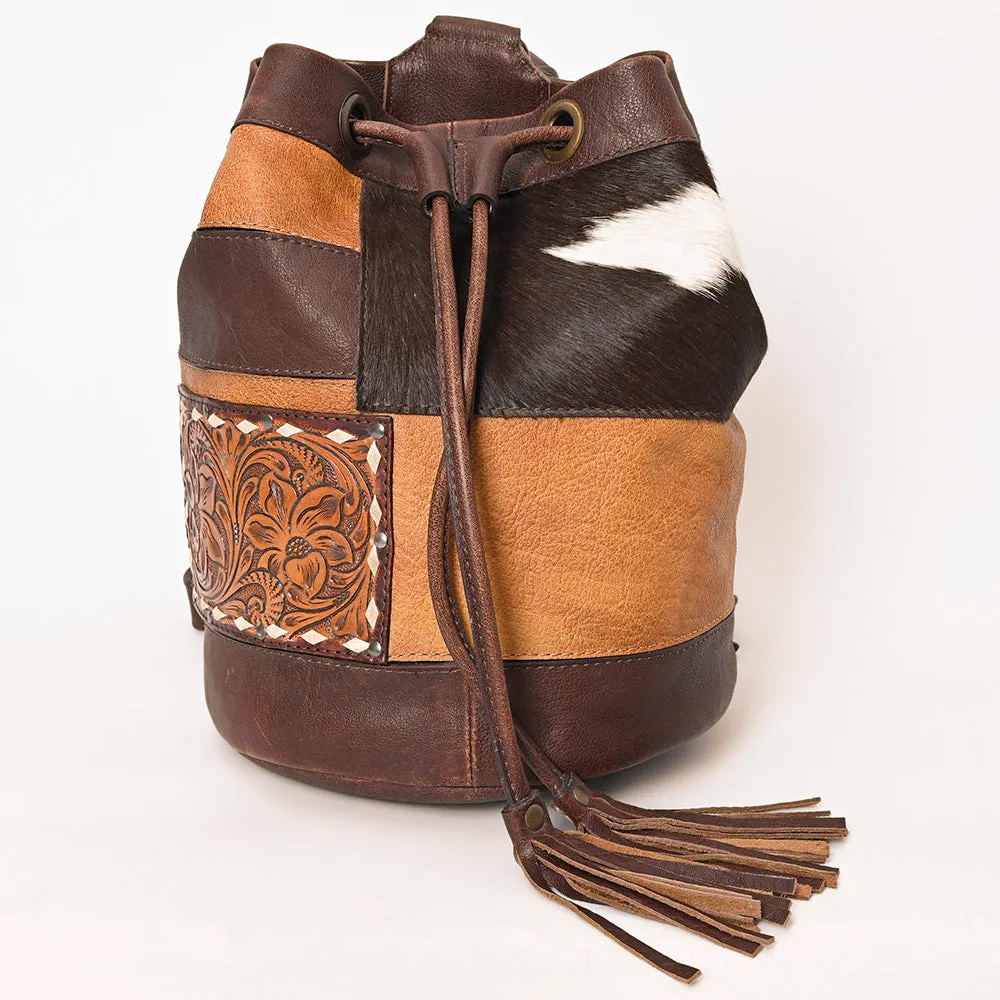 American Darling Bucket Hand Tooled Hair On Genuine Leather Women Bag Western Handbag Purse