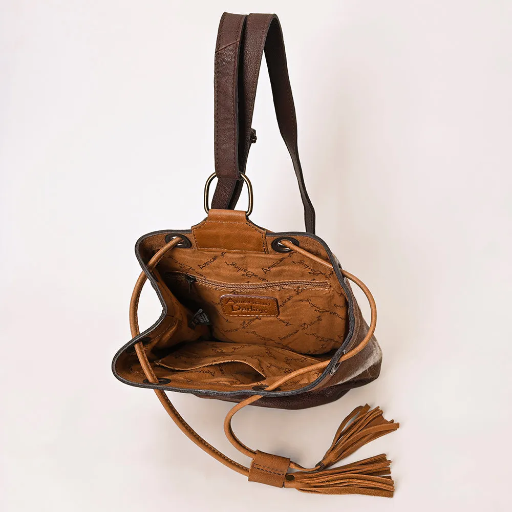 American Darling Bucket Hand Tooled Hair On Genuine Leather Women Bag Western Handbag Purse