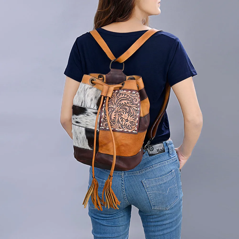 American Darling Bucket Hand Tooled Hair On Genuine Leather Women Bag Western Handbag Purse