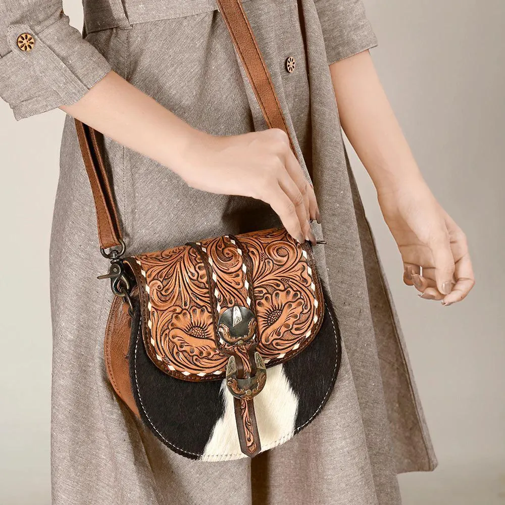 American Darling Women's Hand Tooled Cow Hide Leather Crossbody Bag
