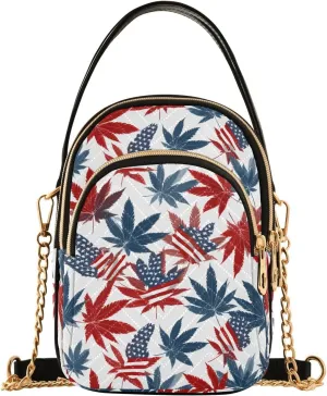 American Flag Maple Leaf Crossbody Bag for Women Mini Cell Phone Purse Women's Shoulder Handbag