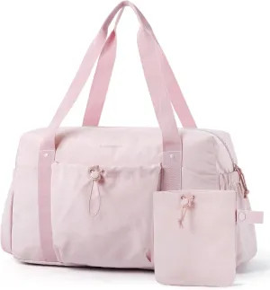 BAGSMART Foldable Travel Duffle Bag For Women, Gym Tote Bag for Sports, 26L Airport Carry On Weekender Overnight Bag for Travel, Travel Accessories(Baby Pink)