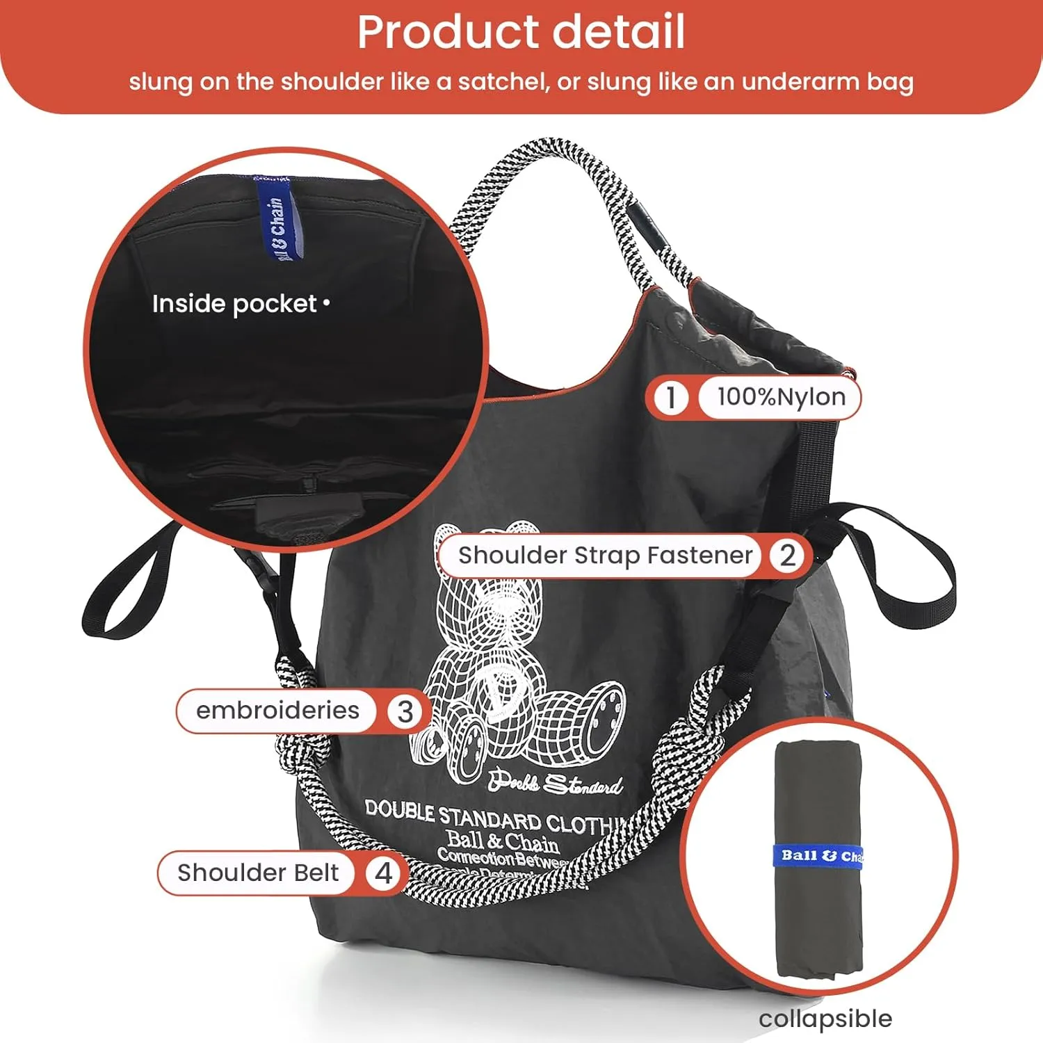 Ball&Chain Tote Bag for Women, Foldable Tote Bag With Handle Large Shoulder Bag Handbag for Travel, Work