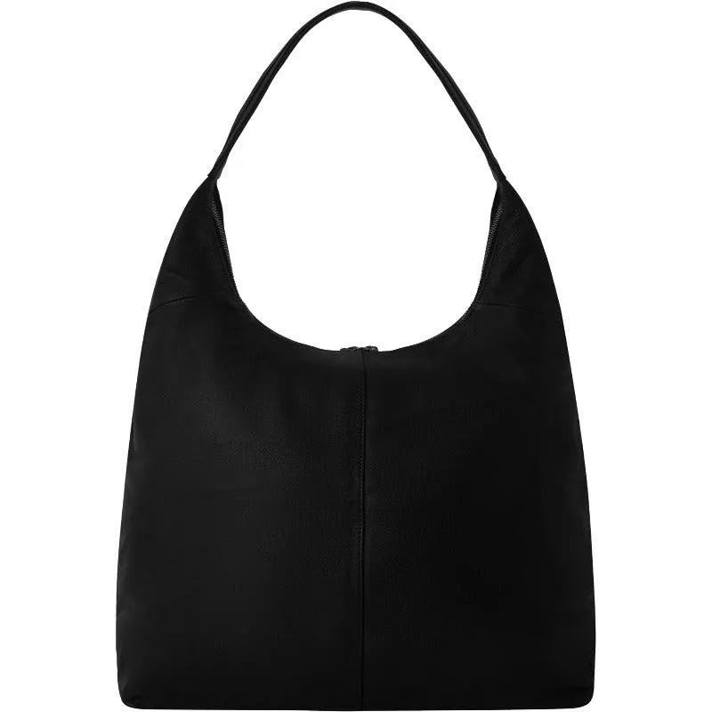 Black Leather Zip Top Hobo Bag - Spacious & Stylish