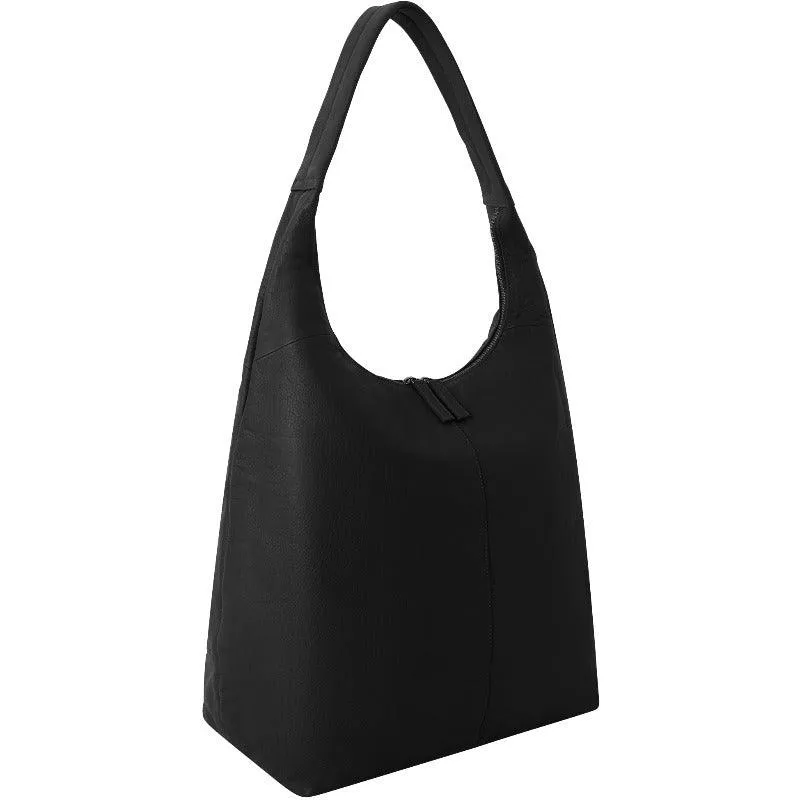 Black Leather Zip Top Hobo Bag - Spacious & Stylish