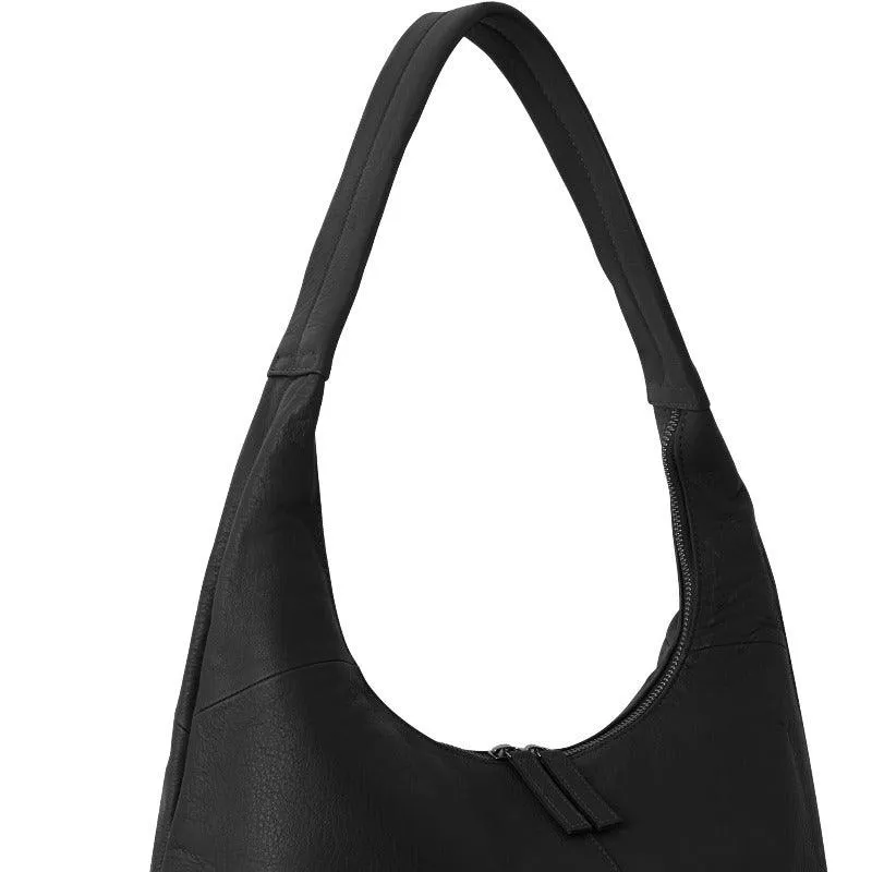 Black Leather Zip Top Hobo Bag - Spacious & Stylish