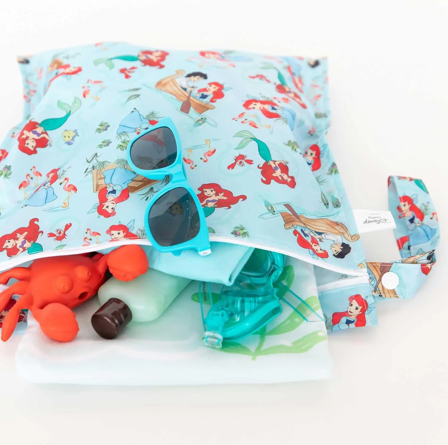 Bumkins Disney Ariel Waterproof Wet Bag and Packing Pouches, TSA Airline Compliant, Pack for Baby, Travel, Swim Suit, Cloth Diapers, Pump Parts, Pool, Gym Clothes, Toiletry, Daycare, Zip Bag, 4-pc
