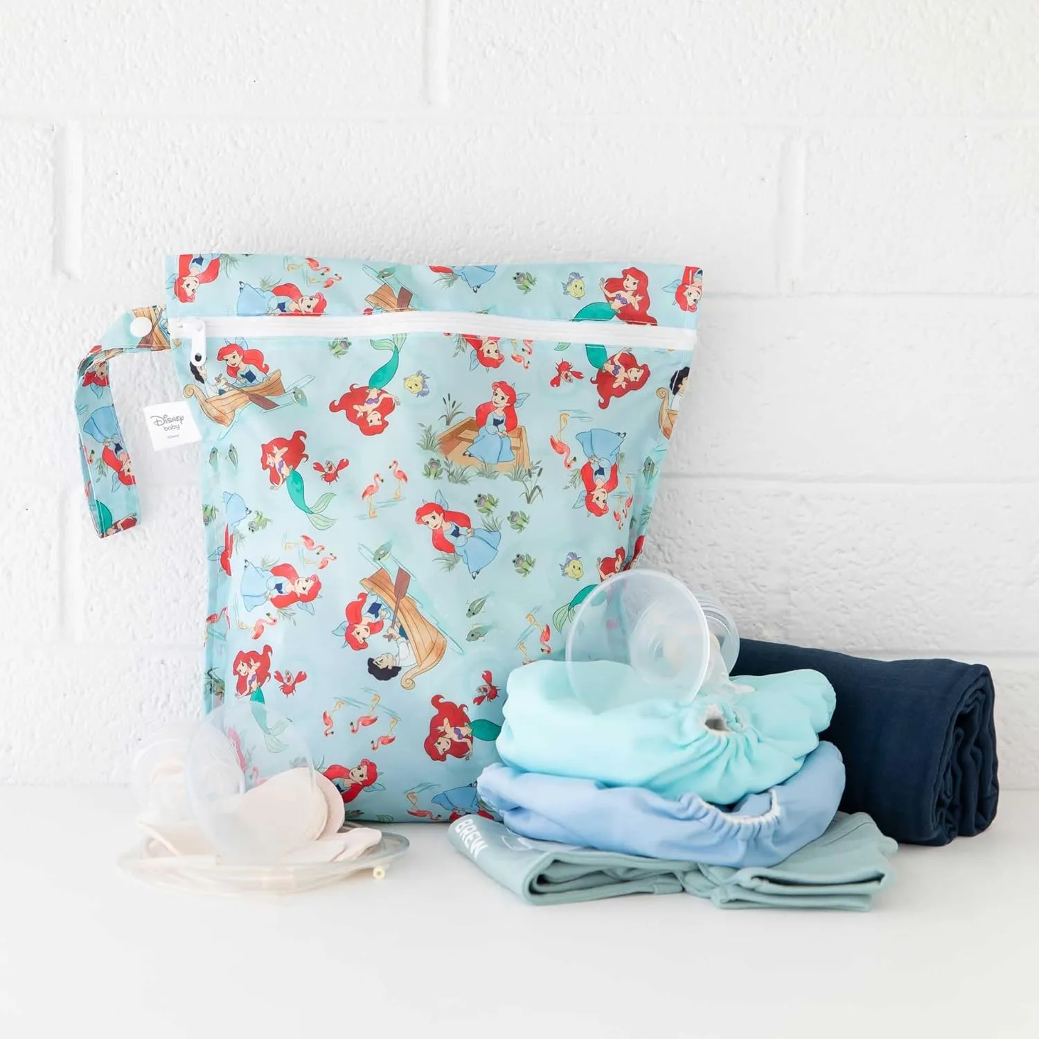Bumkins Disney Ariel Waterproof Wet Bag and Packing Pouches, TSA Airline Compliant, Pack for Baby, Travel, Swim Suit, Cloth Diapers, Pump Parts, Pool, Gym Clothes, Toiletry, Daycare, Zip Bag, 4-pc