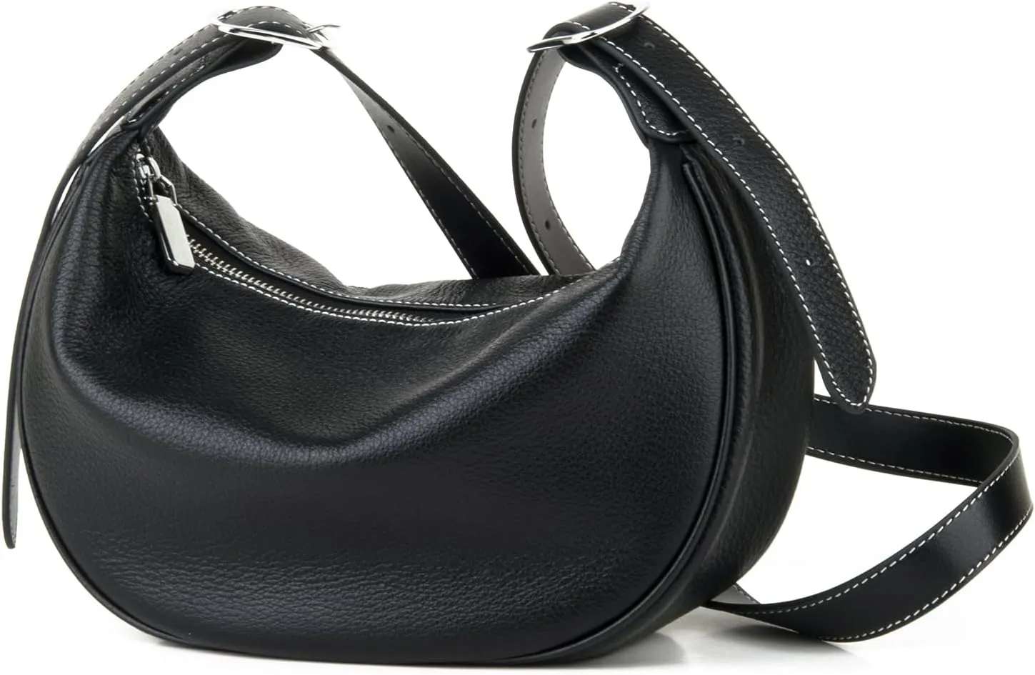 Casual Soft Leather Hobo Bags Women Crossbody, Trendy Crescent Shoulder Bag and Black Mini Purse