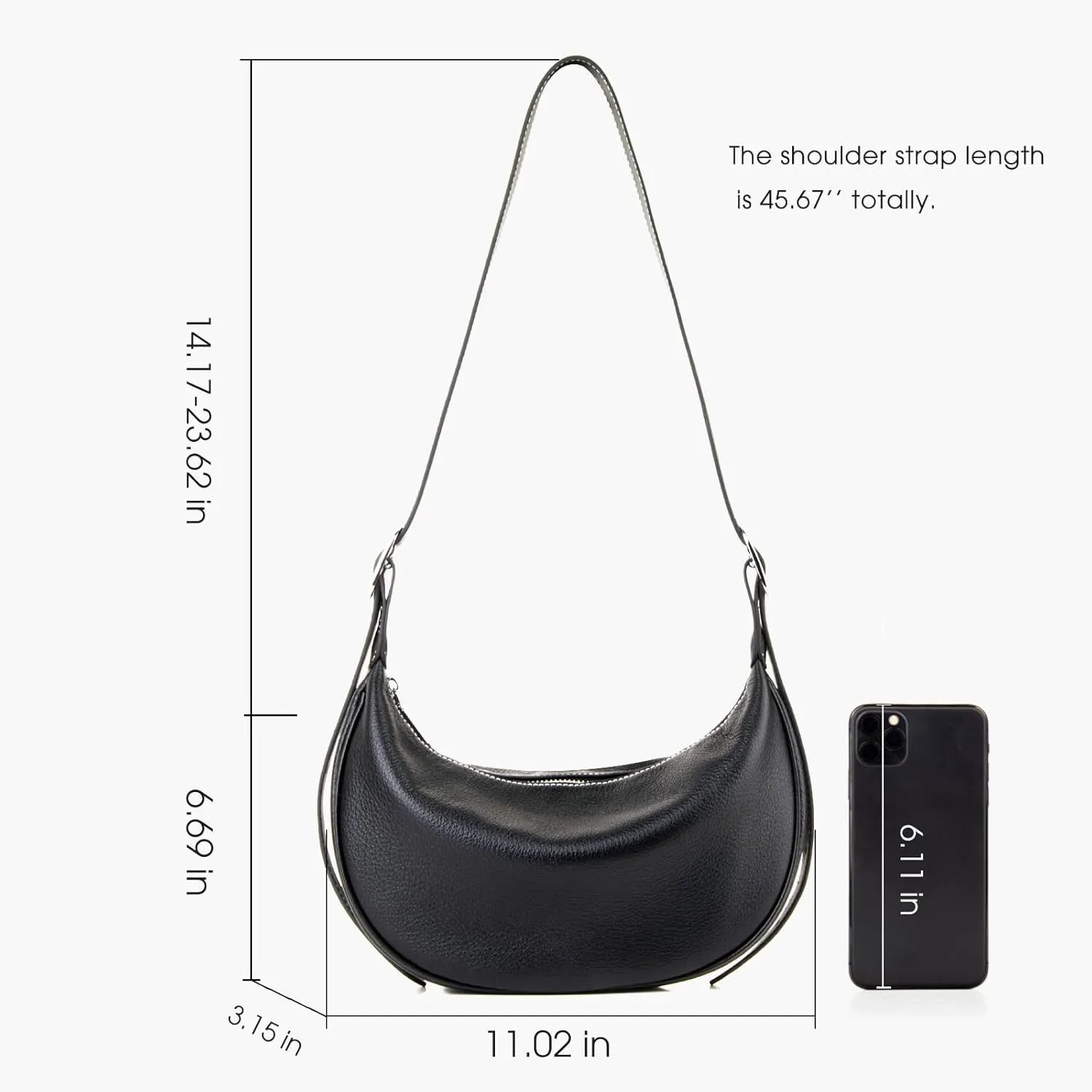 Casual Soft Leather Hobo Bags Women Crossbody, Trendy Crescent Shoulder Bag and Black Mini Purse
