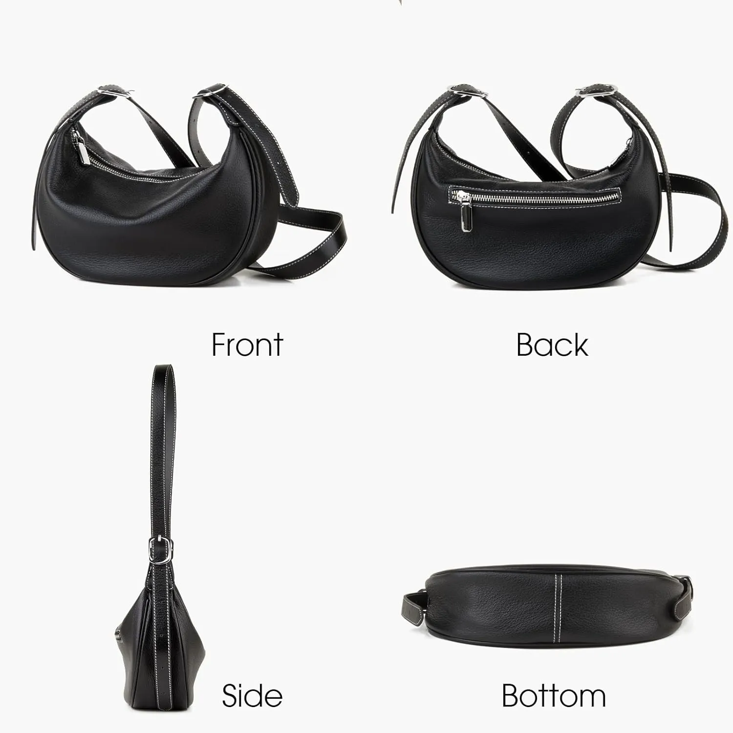 Casual Soft Leather Hobo Bags Women Crossbody, Trendy Crescent Shoulder Bag and Black Mini Purse