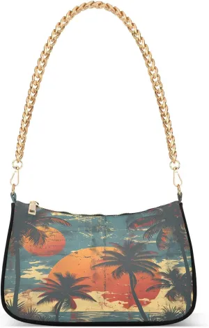 CEBUGI Crossbody Bags for Women Shoulder Purse Sunset and Palm Trees Handbags Stylish Clutch Purse with Chain Strap