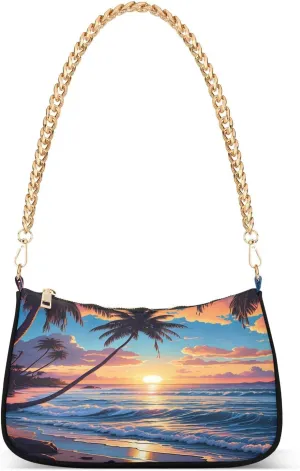 CEBUGI Crossbody Bags for Women Shoulder Purse Sunset Beach Scene Handbags Stylish Clutch Purse with Chain Strap