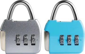 Combo Luggage Locks, 3 Digit Combination Padlock, Travel Safe Pad Lock with Code, Portable Small Zipper Lock for Backpack, Suitcase, Tool Box, Diary, Mini Locker (Silver Blue, 2-Pack)
